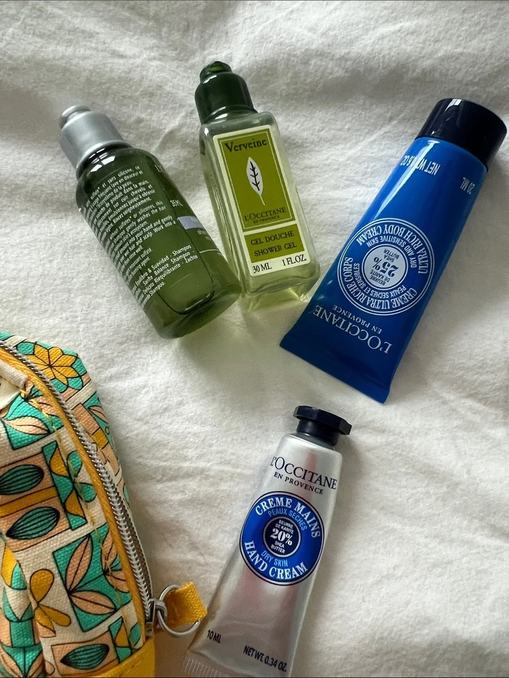 L'Occitane Yellow Floral Cosmetic Pouch with Hand Creams